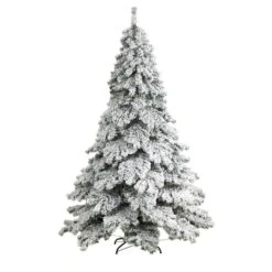 7 Ft. Pre-Lit Flocked Austria Fir Artificial Christmas Tree With 400 Warm White LED Lights And 1063 Bendable Branches -Holiday Glow Store nearly natural pre lit christmas trees t3315 4f 1000