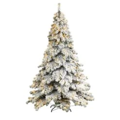 7 Ft. Pre-Lit Flocked Austria Fir Artificial Christmas Tree With 400 Warm White LED Lights And 1063 Bendable Branches