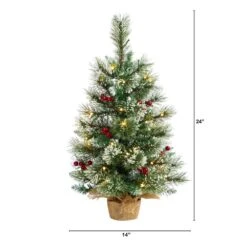 2 Ft. Snow Tipped Pine And Berry Artificial Christmas Tree With 35 Warm White LED Lights In Burlap Base -Holiday Glow Store nearly natural pre lit christmas trees t3326 c3 1000