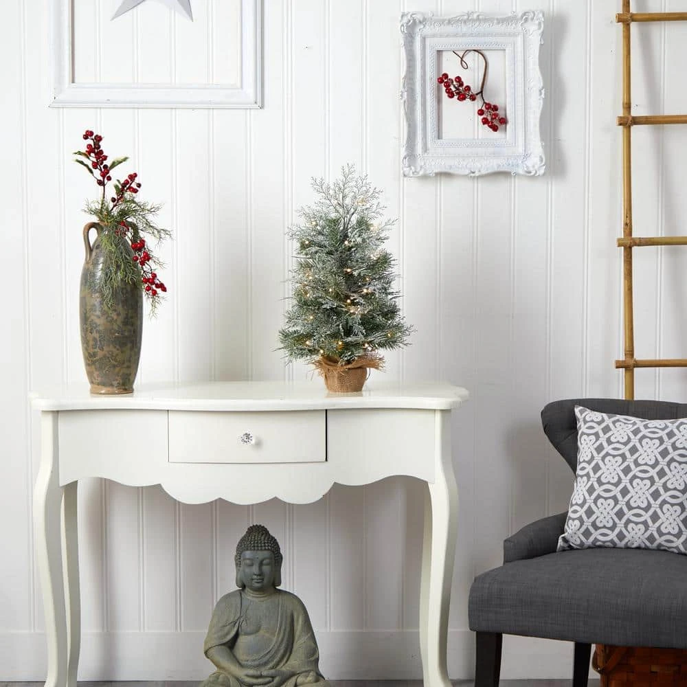 2 Ft. Winter Frosted Artificial Christmas Tree With 35 LED Lights In Burlap Base 7 2 Ft. Winter Frosted Artificial Christmas Tree With 35 LED Lights In Burlap Base - Image 5