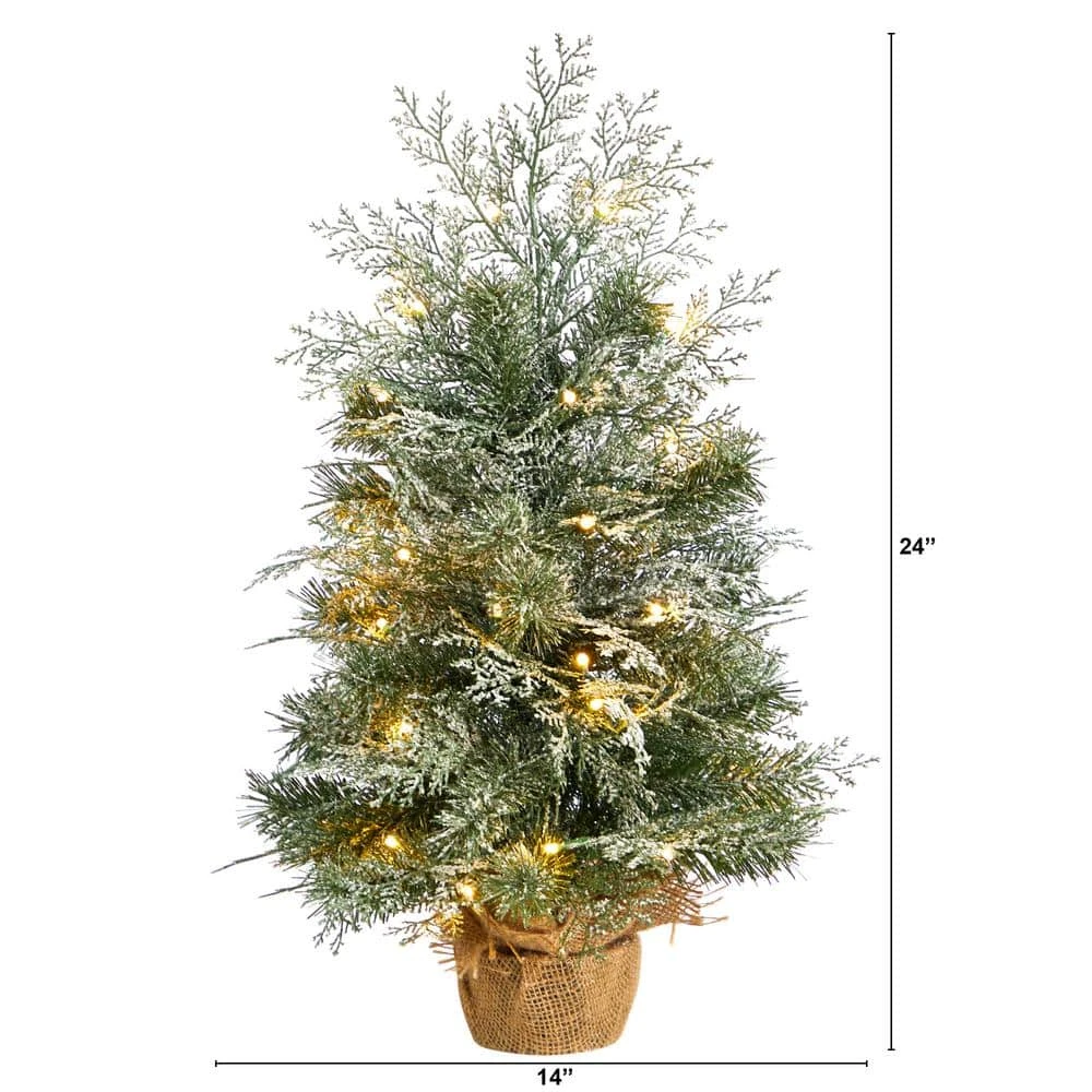 2 Ft. Winter Frosted Artificial Christmas Tree With 35 LED Lights In Burlap Base 4 2 Ft. Winter Frosted Artificial Christmas Tree With 35 LED Lights In Burlap Base - Image 2