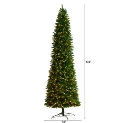 11 Ft. Green Pre-Lit LED Slim Mountain Pine Artificial Christmas Tree With 950 Clear Lights -Holiday Glow Store nearly natural pre lit christmas trees t3329 c3 1000