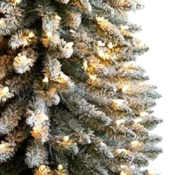 10 Ft. Pre-Lit LED Flocked Pencil Artificial Christmas Tree With 700 Clear Lights And 1145 Bendable Branches 17 10 Ft. Pre-Lit LED Flocked Pencil Artificial Christmas Tree With 700 Clear Lights And 1145 Bendable Branches -Holiday Glow Store nearly natural pre lit christmas trees t3331 1f 1000