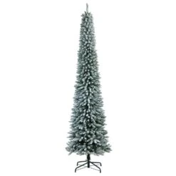 10 Ft. Pre-Lit LED Flocked Pencil Artificial Christmas Tree With 700 Clear Lights And 1145 Bendable Branches 16 10 Ft. Pre-Lit LED Flocked Pencil Artificial Christmas Tree With 700 Clear Lights And 1145 Bendable Branches -Holiday Glow Store nearly natural pre lit christmas trees t3331 4f 1000