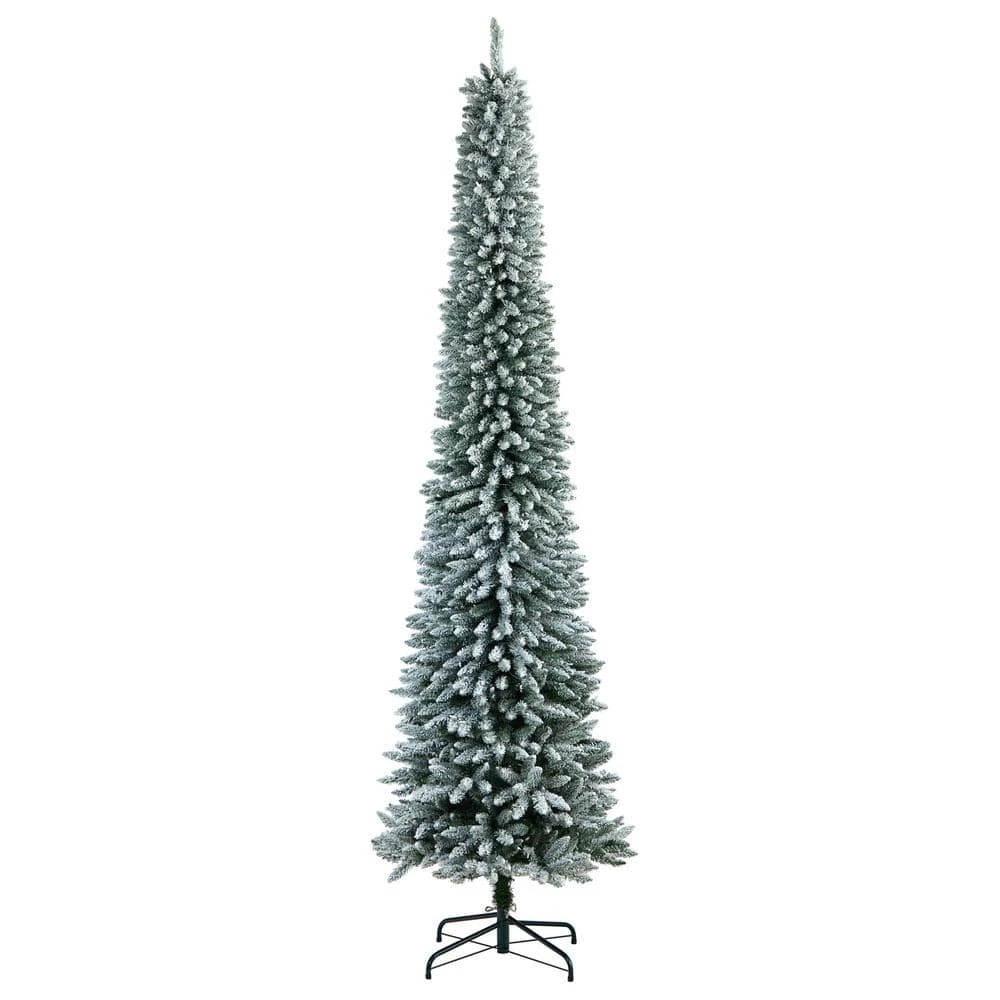 10 Ft. Pre-Lit LED Flocked Pencil Artificial Christmas Tree With 700 Clear Lights And 1145 Bendable Branches 7 10 Ft. Pre-Lit LED Flocked Pencil Artificial Christmas Tree With 700 Clear Lights And 1145 Bendable Branches - Image 5