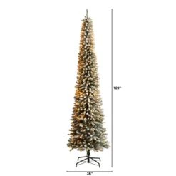 10 Ft. Pre-Lit LED Flocked Pencil Artificial Christmas Tree With 700 Clear Lights And 1145 Bendable Branches 15 10 Ft. Pre-Lit LED Flocked Pencil Artificial Christmas Tree With 700 Clear Lights And 1145 Bendable Branches -Holiday Glow Store nearly natural pre lit christmas trees t3331 c3 1000