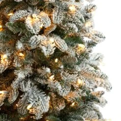 5 Ft. Flocked North Carolina Fir Artificial Christmas Tree With 350 Warm White Lights And 1247 Bendable Branches -Holiday Glow Store nearly natural pre lit christmas trees t3335 1f 1000