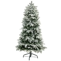 5 Ft. Flocked North Carolina Fir Artificial Christmas Tree With 350 Warm White Lights And 1247 Bendable Branches -Holiday Glow Store nearly natural pre lit christmas trees t3335 4f 1000
