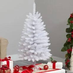 3 Ft. Slim White Artificial Christmas Tree With 50 Warm White LED Lights And 161 Bendable Branches -Holiday Glow Store nearly natural pre lit christmas trees t3357 76 1000