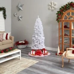 6 Ft. White Pre-Lit LED Slim Artificial Christmas Tree With 250 Warm White Lights -Holiday Glow Store nearly natural pre lit christmas trees t3360 31 1000