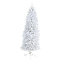 6 Ft. White Pre-Lit LED Slim Artificial Christmas Tree With 250 Warm White Lights -Holiday Glow Store nearly natural pre lit christmas trees t3360 4f 1000