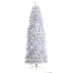 7 Ft. White Pre-Lit LED Slim Artificial Christmas Tree With 300 Warm White Lights -Holiday Glow Store nearly natural pre lit christmas trees t3361 4f 1000
