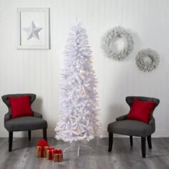 7 Ft. White Pre-Lit LED Slim Artificial Christmas Tree With 300 Warm White Lights -Holiday Glow Store nearly natural pre lit christmas trees t3361 76 1000
