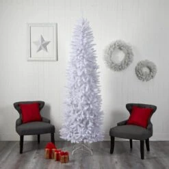 8 Ft. White Pre-Lit LED Slim Artificial Christmas Tree With 400 Warm White Lights -Holiday Glow Store nearly natural pre lit christmas trees t3362 66 1000