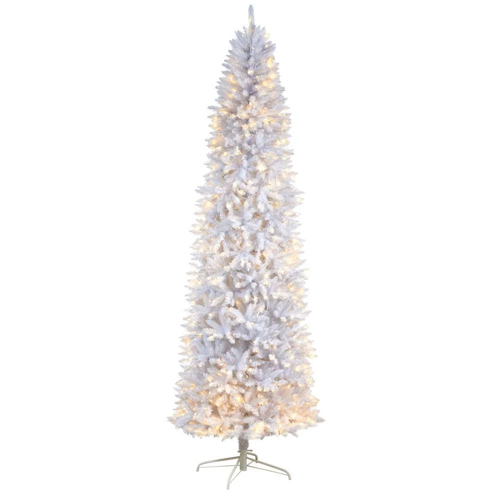 9 Ft. White Pre-Lit LED Slim Artificial Christmas Tree With 600 Warm White Lights 3 9 Ft. White Pre-Lit LED Slim Artificial Christmas Tree With 600 Warm White Lights