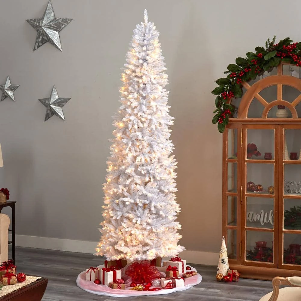 9 Ft. White Pre-Lit LED Slim Artificial Christmas Tree With 600 Warm White Lights 11 9 Ft. White Pre-Lit LED Slim Artificial Christmas Tree With 600 Warm White Lights - Image 9