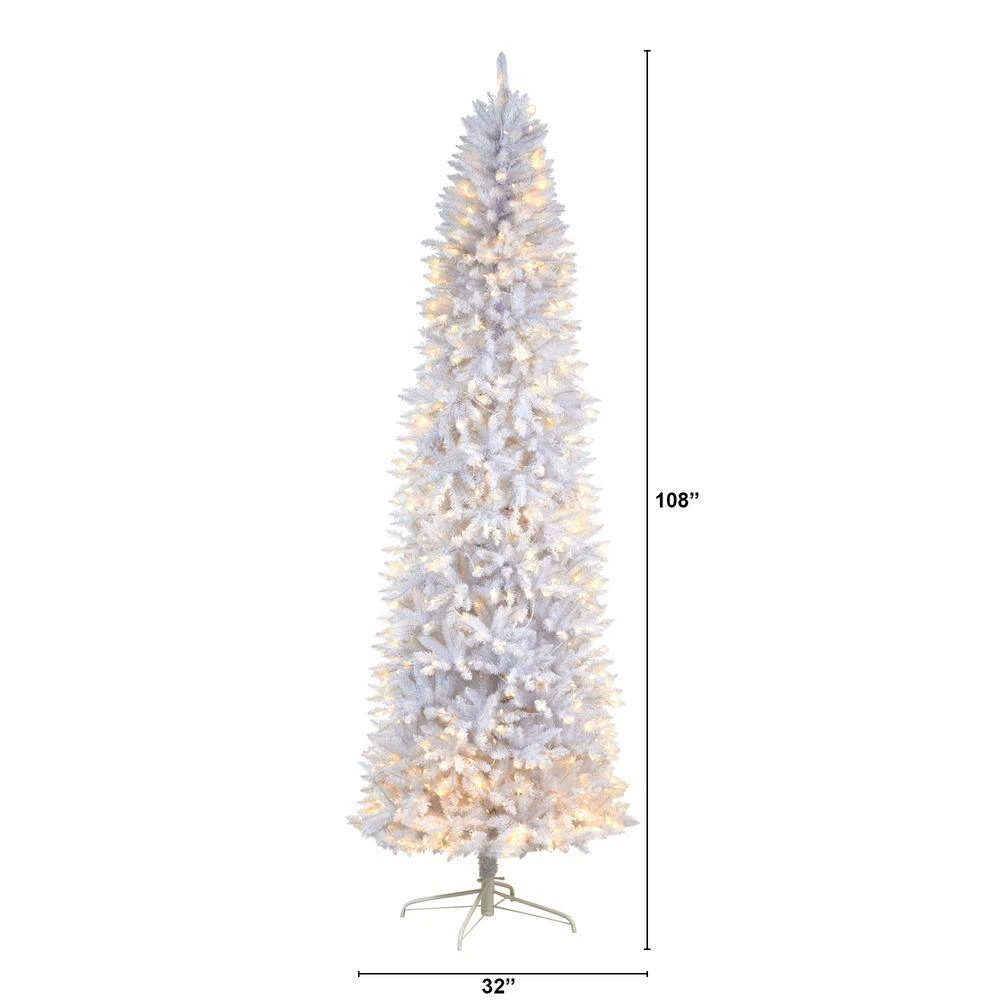 9 Ft. White Pre-Lit LED Slim Artificial Christmas Tree With 600 Warm White Lights 6 9 Ft. White Pre-Lit LED Slim Artificial Christmas Tree With 600 Warm White Lights - Image 4