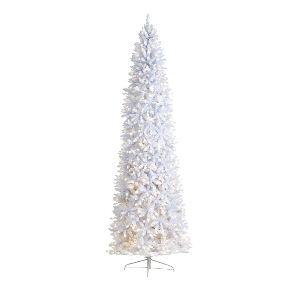 10 Ft. White Pre-Lit LED Slim Artificial Christmas Tree With 800 Warm White Lights 3 10 Ft. White Pre-Lit LED Slim Artificial Christmas Tree With 800 Warm White Lights