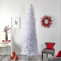 10 Ft. White Pre-Lit LED Slim Artificial Christmas Tree With 800 Warm White Lights 14 10 Ft. White Pre-Lit LED Slim Artificial Christmas Tree With 800 Warm White Lights -Holiday Glow Store nearly natural pre lit christmas trees t3364 66 1000
