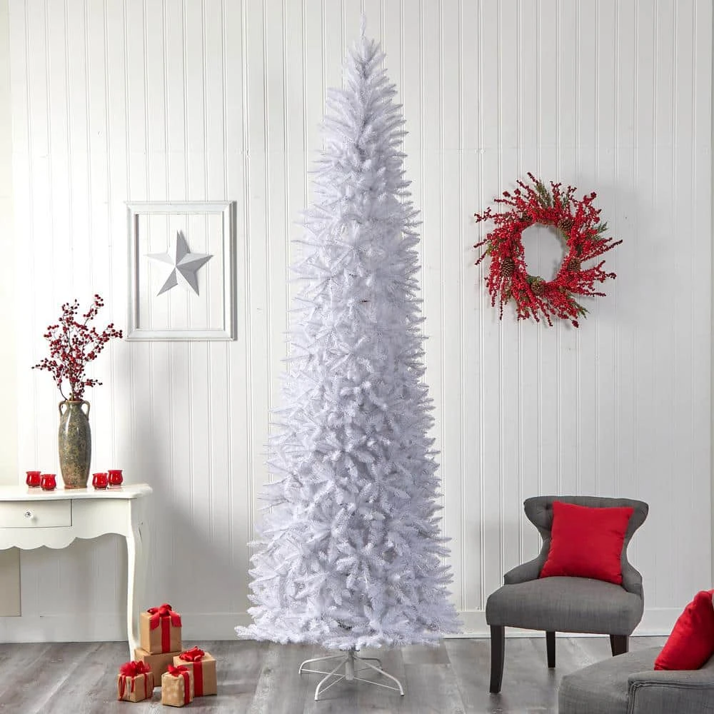 10 Ft. White Pre-Lit LED Slim Artificial Christmas Tree With 800 Warm White Lights 5 10 Ft. White Pre-Lit LED Slim Artificial Christmas Tree With 800 Warm White Lights - Image 3
