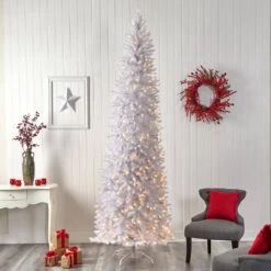 10 Ft. White Pre-Lit LED Slim Artificial Christmas Tree With 800 Warm White Lights 20 10 Ft. White Pre-Lit LED Slim Artificial Christmas Tree With 800 Warm White Lights -Holiday Glow Store nearly natural pre lit christmas trees t3364 76 1000