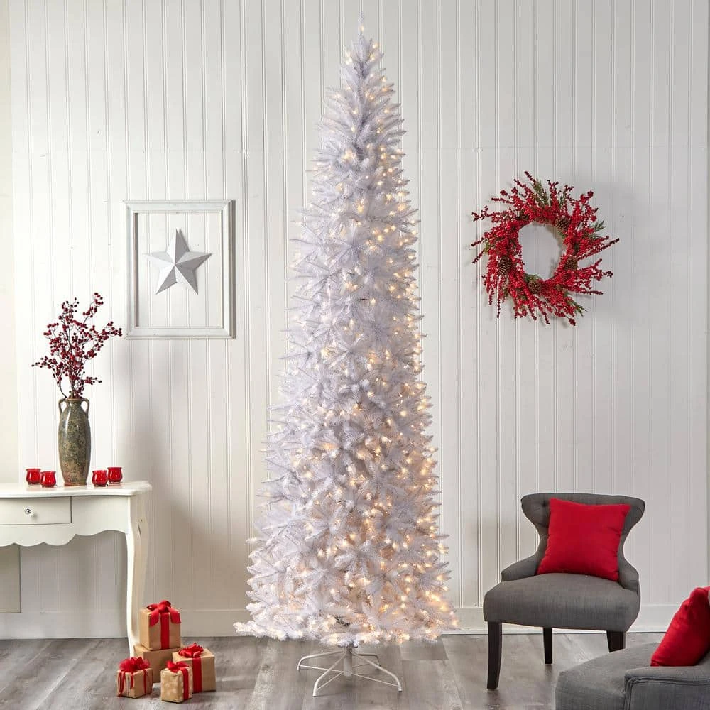 10 Ft. White Pre-Lit LED Slim Artificial Christmas Tree With 800 Warm White Lights 11 10 Ft. White Pre-Lit LED Slim Artificial Christmas Tree With 800 Warm White Lights - Image 9