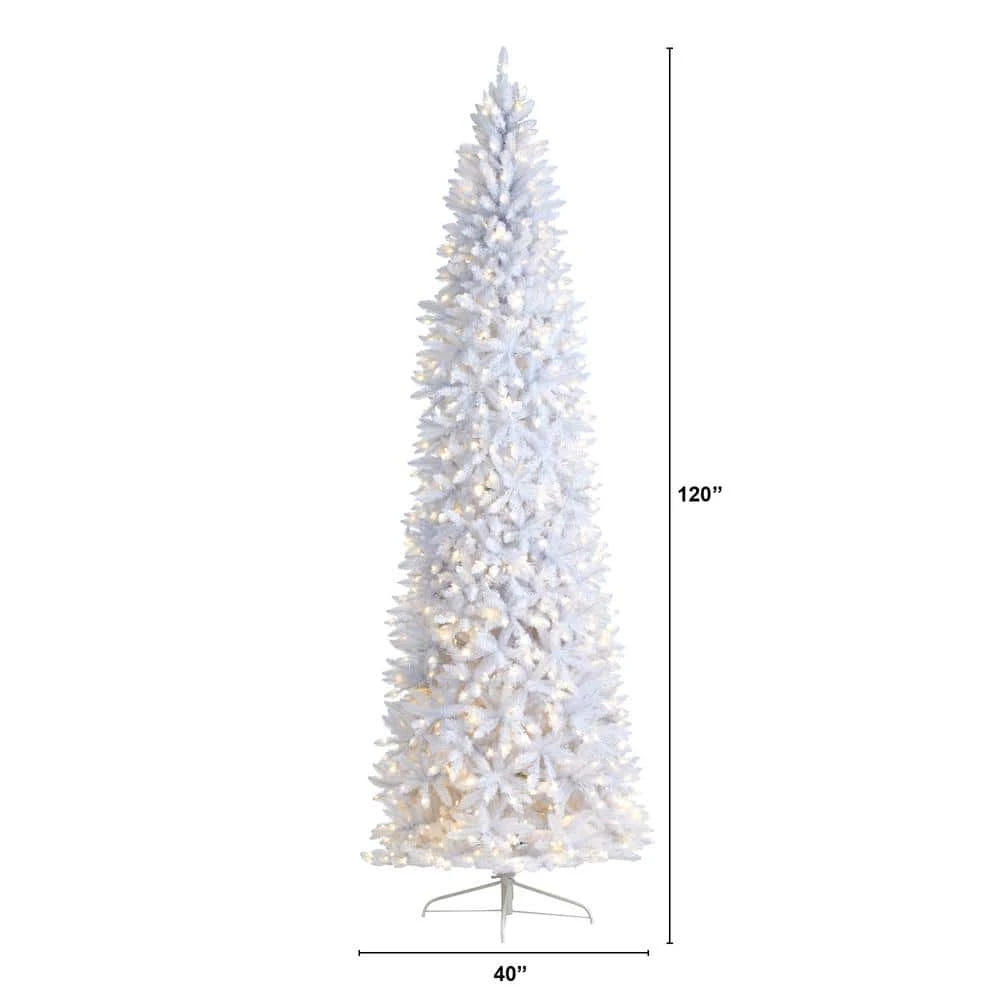 10 Ft. White Pre-Lit LED Slim Artificial Christmas Tree With 800 Warm White Lights 6 10 Ft. White Pre-Lit LED Slim Artificial Christmas Tree With 800 Warm White Lights - Image 4