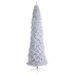 12 Ft. White Pre-Lit LED Slim Artificial Christmas Tree With 1100 Warm White Lights -Holiday Glow Store nearly natural pre lit christmas trees t3366 4f 1000