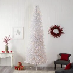 12 Ft. White Pre-Lit LED Slim Artificial Christmas Tree With 1100 Warm White Lights -Holiday Glow Store nearly natural pre lit christmas trees t3366 76 1000