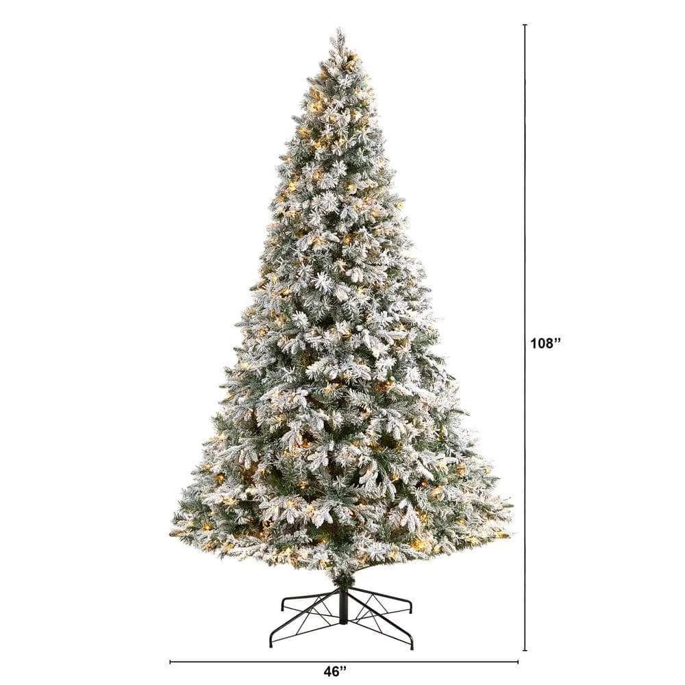 9 Ft. Flocked Vermont Mixed Pine Artificial Christmas Tree With 650 LED Lights And 1960 Bendable Branches 4 9 Ft. Flocked Vermont Mixed Pine Artificial Christmas Tree With 650 LED Lights And 1960 Bendable Branches - Image 2