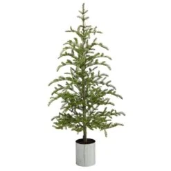 5.5 Ft. Pre-Lit Pine Artificial Christmas Tree In Decorative Planter With 150 Lights -Holiday Glow Store nearly natural pre lit christmas trees t3395 4f 1000