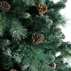 9 Ft. Frosted Tip Pine Artificial Christmas Tree With Clear Lights, Pine Cones And Bendable Branches -Holiday Glow Store nearly natural pre lit christmas trees t3502 44 1000