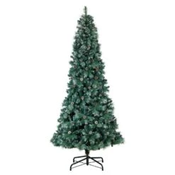 9 Ft. Frosted Tip Pine Artificial Christmas Tree With Clear Lights, Pine Cones And Bendable Branches -Holiday Glow Store nearly natural pre lit christmas trees t3502 4f 1000