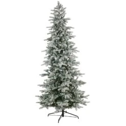 8.5 Ft. Slim Flocked Nova Scotia Spruce Artificial Christmas Tree W/500 Warm White LED Lights & 1061 Bendable Branches -Holiday Glow Store nearly natural pre lit christmas trees t3503 1f 1000