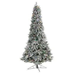 8.5 Ft. Flocked British Columbia Mountain Fir Artificial Christmas Tree W/Multi-Color Globe Bulbs And Bendable Branches -Holiday Glow Store nearly natural pre lit christmas trees t3517 4f 1000