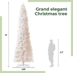 13 Ft. Pre-Lit LED Slim White Artificial Christmas Tree With 1350 Warm White LED Lights And 3924 Bendable Branches -Holiday Glow Store nearly natural pre lit christmas trees t4535 fa 1000