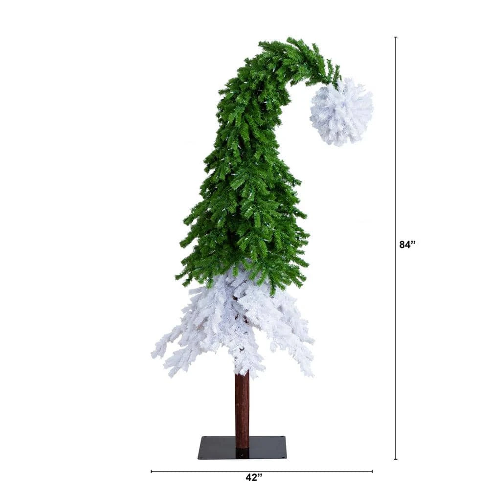 7 Ft. Pre-Lit Holiday Green & White Santa's Hat Artificial Christmas Tree With 500 LED Lights And 1275 Bendable Branches 4 7 Ft. Pre-Lit Holiday Green & White Santa's Hat Artificial Christmas Tree With 500 LED Lights And 1275 Bendable Branches - Image 2