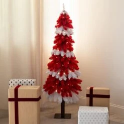 5 Ft. Pre-Lit Artificial Peppermint Christmas Tree With 150 Microdot LED Lights -Holiday Glow Store nearly natural pre lit christmas trees t4700 31 1000