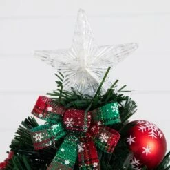 24 In. Pre-Lit Fiber Optic Cosmopolitan Star Topped Artificial Christmas Tree With Decorative Planter -Holiday Glow Store nearly natural pre lit christmas trees t4749 1f 1000