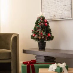 24 In. Pre-Lit Fiber Optic Cosmopolitan Star Topped Artificial Christmas Tree With Decorative Planter -Holiday Glow Store nearly natural pre lit christmas trees t4749 31 1000