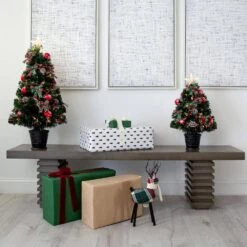 24 In. Pre-Lit Fiber Optic Cosmopolitan Star Topped Artificial Christmas Tree With Decorative Planter -Holiday Glow Store nearly natural pre lit christmas trees t4749 66 1000