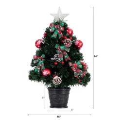 24 In. Pre-Lit Fiber Optic Cosmopolitan Star Topped Artificial Christmas Tree With Decorative Planter -Holiday Glow Store nearly natural pre lit christmas trees t4749 c3 1000