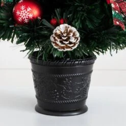 24 In. Pre-Lit Fiber Optic Cosmopolitan Star Topped Artificial Christmas Tree With Decorative Planter -Holiday Glow Store nearly natural pre lit christmas trees t4749 fa 1000