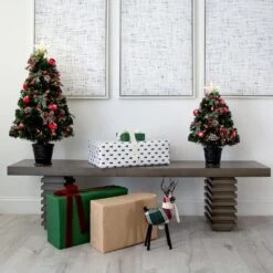 36 In. Pre-Lit Fiber Optic Cosmopolitan Star Topped Artificial Christmas Tree With Decorative Planter -Holiday Glow Store nearly natural pre lit christmas trees t4750 1d 1000