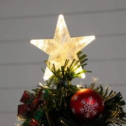 36 In. Pre-Lit Fiber Optic Cosmopolitan Star Topped Artificial Christmas Tree With Decorative Planter -Holiday Glow Store nearly natural pre lit christmas trees t4750 44 1000