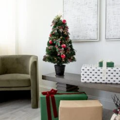 36 In. Pre-Lit Fiber Optic Cosmopolitan Star Topped Artificial Christmas Tree With Decorative Planter -Holiday Glow Store nearly natural pre lit christmas trees t4750 66 1000