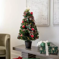 36 In. Pre-Lit Fiber Optic Cosmopolitan Star Topped Artificial Christmas Tree With Decorative Planter -Holiday Glow Store nearly natural pre lit christmas trees t4750 76 1000