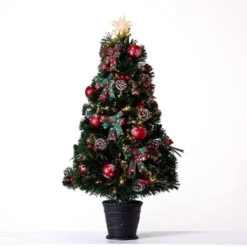 36 In. Pre-Lit Fiber Optic Cosmopolitan Star Topped Artificial Christmas Tree With Decorative Planter -Holiday Glow Store nearly natural pre lit christmas trees t4750 77 1000