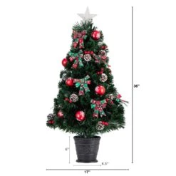 36 In. Pre-Lit Fiber Optic Cosmopolitan Star Topped Artificial Christmas Tree With Decorative Planter -Holiday Glow Store nearly natural pre lit christmas trees t4750 c3 1000