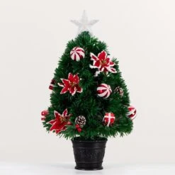 24 In. Pre-Lit Fiber Optic Artificial Christmas Tree With Ornaments, Poinsettia And Star Topper -Holiday Glow Store nearly natural pre lit christmas trees t4752 66 1000